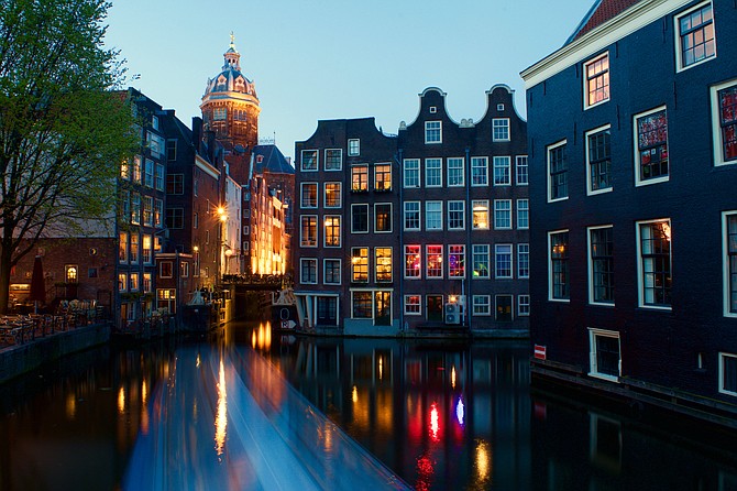 The UNESCO World Heritage canals of Amsterdam at night-the Netherlands