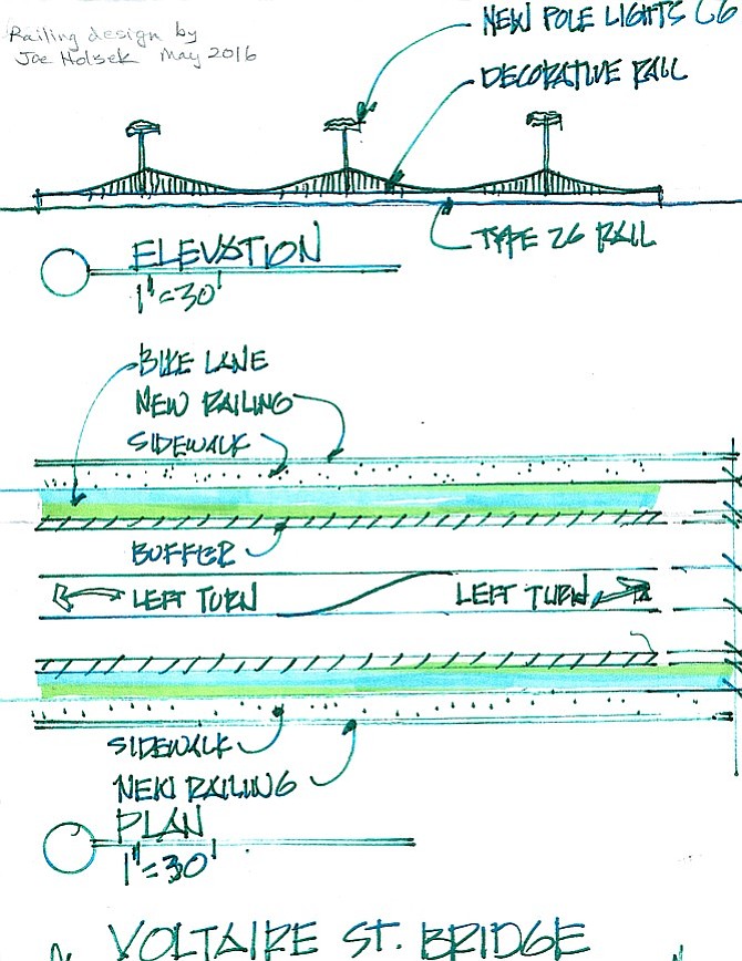 Joe Holasek's pencil sketch of alternative bridge design