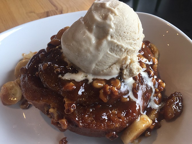 The sticky bun comes with ice cream. Eat the ice cream, save the rest for later.