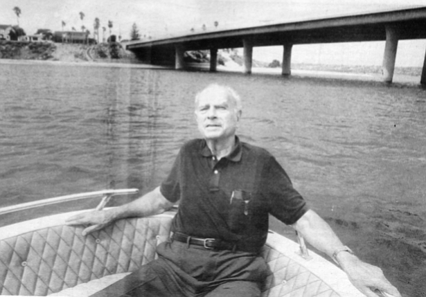Les Earnest with Ingraham Street Bridge and Crown Point in the background. When Millay and his partners won the Sea World lease in 1961, their original architectural plans were horrible, says Earnest. 