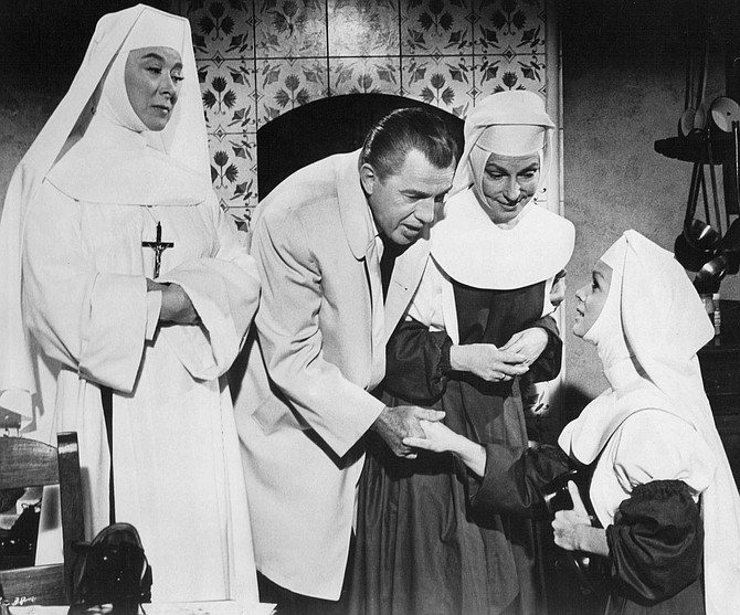 Greer Garson, Ed Sullivan, Agnes Moorehead, and Debbie Reynolds in The Singing Nun.