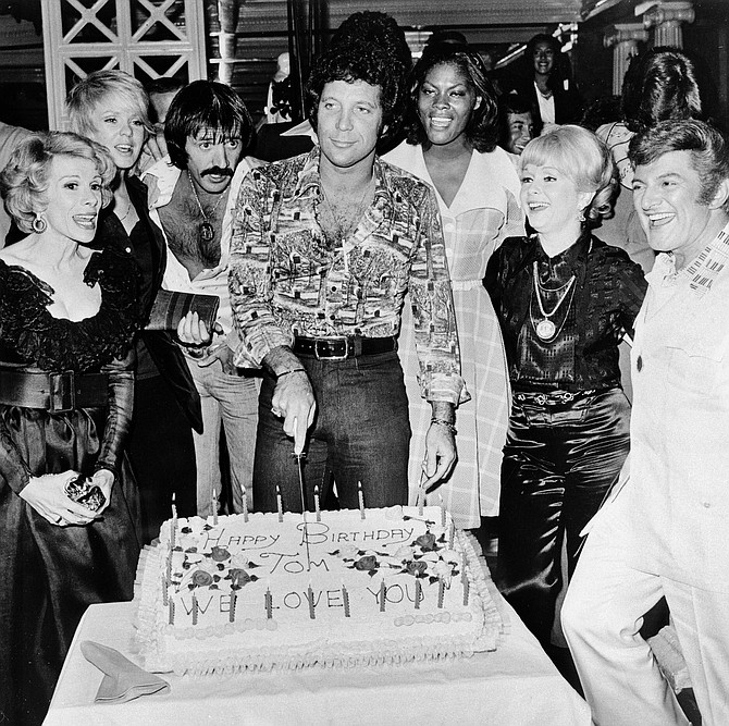 Celebrating Tom Jones's birthday with Joan Rivers, Joey Heatherton, Sonny Bono, Dionne Warwick, and Liberace.