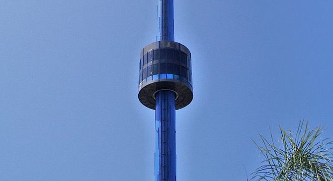 San Diego’s least successful tower aesthetically is Sea World’s 320-foot Skytower, a giant decorative toothpick with a transparent olive that moves up and down. No mystery. No soul.
