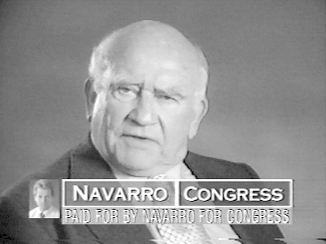 Ed Asner on Navarro campaign commercial. Asner seemed a pale shadow of his former Lou Grant self. Today, he is almost as round as he is tall. He moves with a painful slowness.