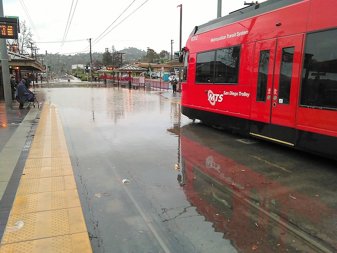 Flooded trolley station in Elcajon.