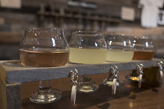 A taster flight offered by Twisted Horn Mead & Cider