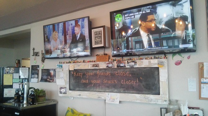 Big screen TVs and funny quotations on the chalkboards make Jennie's Cafe feel like a big family kitchen.