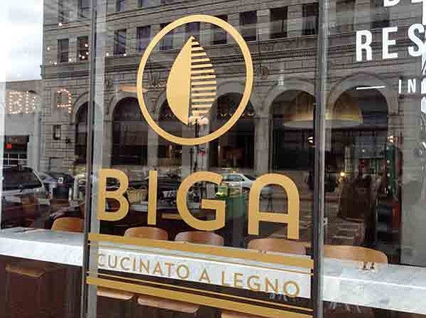 Window sign. Biga means “starter dough.” Here it’s 200 years old.