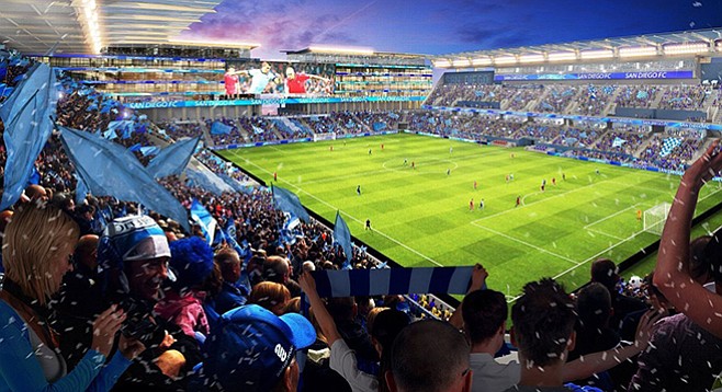 Phoney-baloney news on proposed soccer stadium: “San Diego State University would pay half the cost; private investors would pay the rest.”