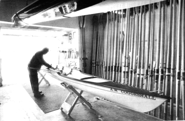 Inside the long, narrow room of the Santa Clara Recreation Center that has served as temporary home to the San Diego Rowing Club since 1979, Coggeshall moves like a giant wading bird.