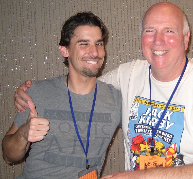 Matt Dunford (San Diego Comic Fest Chairman) and Mike Towry (co-founder of San Diego Comic-Con and San Diego Comic Fest) posing for photos after Comic Fest Talk Back panel. 