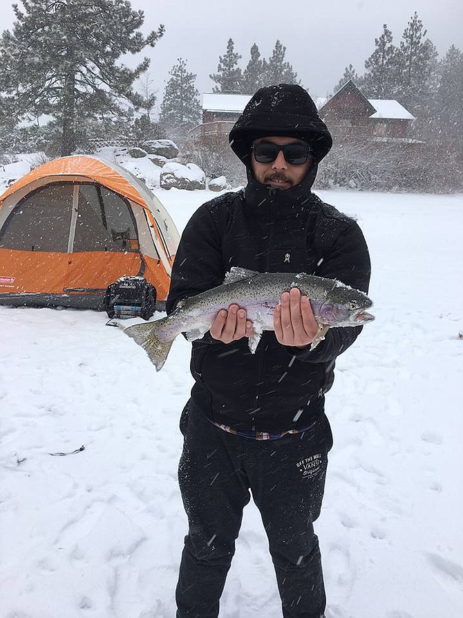 Fish are biting even when it's snowing.