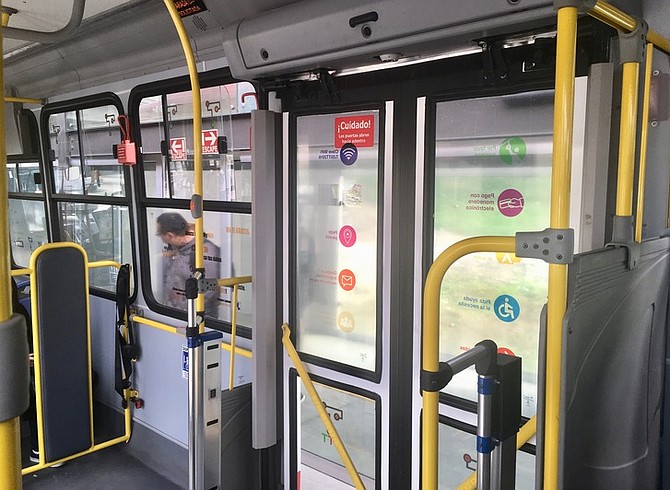 With functioning buttons to request stops