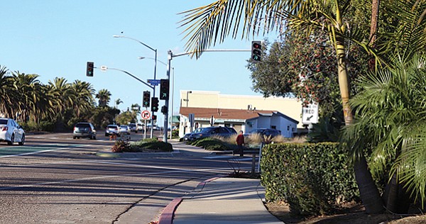 The crosswalk on Cañon in Pt. Loma is on a blind right turn (note man in red shirt).