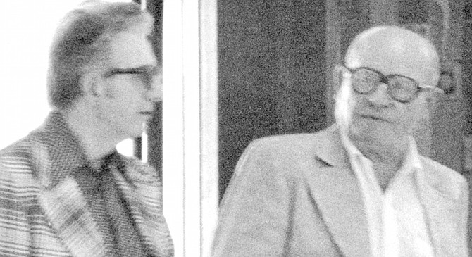 FBI surveillance photo of Jimmy Fratianno (left) and Frank Bompensiero. I begged Mary Ann to give me the opportunity to speak with her. "Please, please, please," I said.