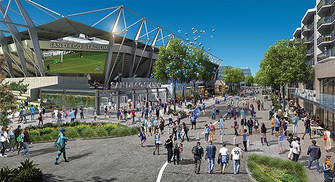Artist’s rendering of a Mission Valley soccer stadium
