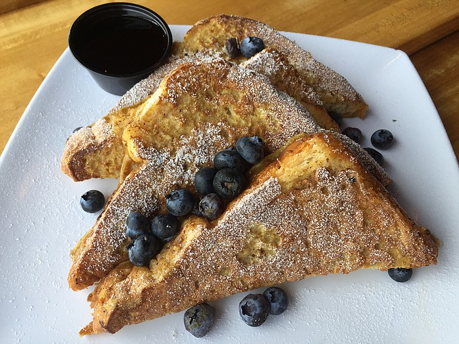 The Brioche French Toast has thick white bread dipped in a cinnamon/brown-sugar egg wash.