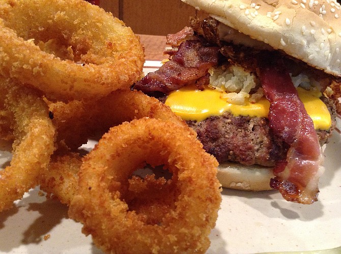 The breakfast burger is yuge. Bacon, eggs, hash browns, and healthy onions.