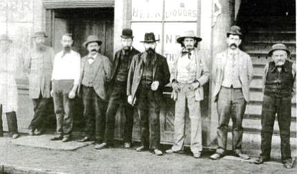 Outside saloon, 14th and K streets. By 1888, observers were counting 120 bawdy houses and more than 70 bars downtown. - Image by San Diego Historical Society