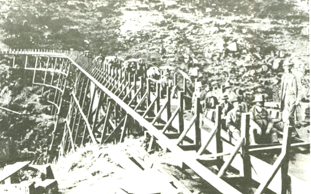 San Diego flume, opening day, 1888. To transport water from the Cuyamaca Reservoir westward, the developers built a 35-mile-long flume.