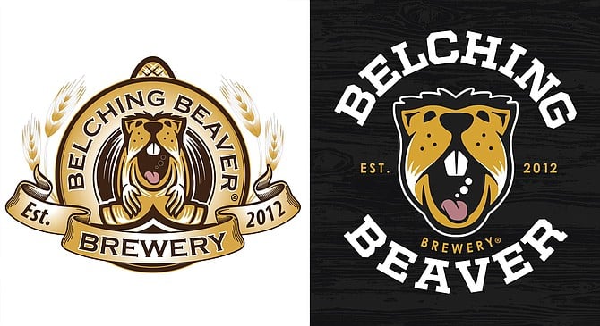 A side-by-side comparison of the old and new Belching Beaver logos