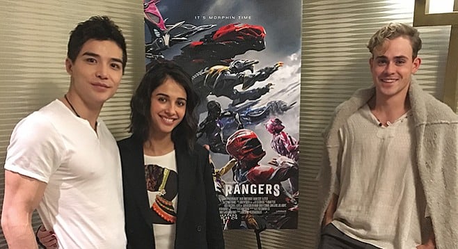 From left: Ludi Lin, Naomi Scott, and Dacre Montgomery — the black, pink, and red Power Rangers — prepare to shoulder the burden of playing characters who have been captivating children’s imaginations for 24 years.