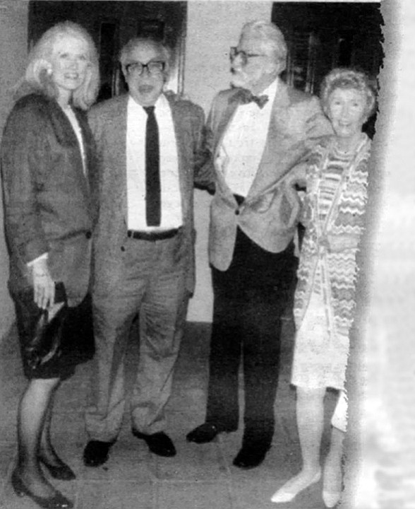 Probably Ted’s last photo. Standing outside La Valencia Hotel, La Jolla, in May 1990 are (from left) Judith Morgan, Art Buchwald, Ted and Audrey.
