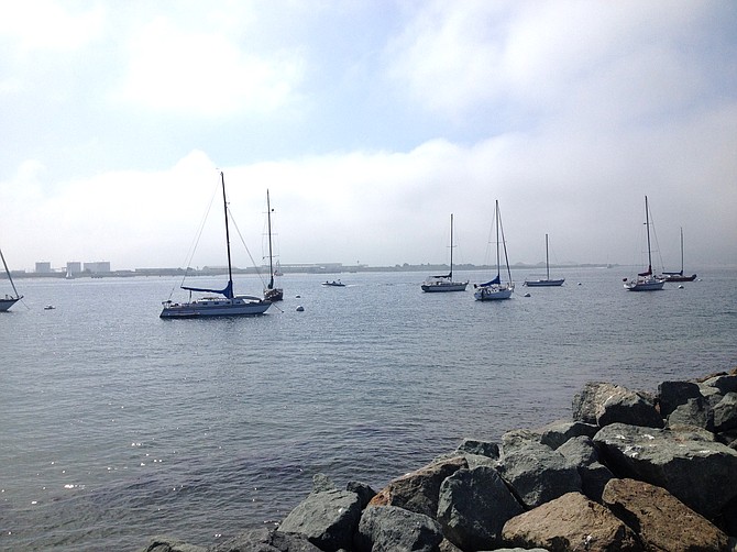 Boats hanging near the Shelter Island boat launch.