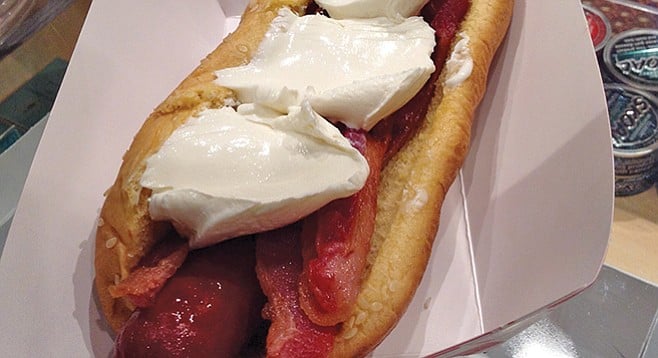 Hot Dog Bar’s cream cheese and bacon Philly Dog