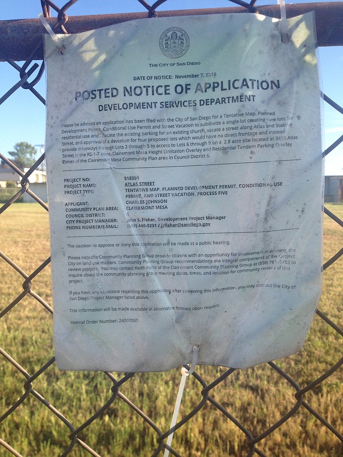 The city posted a notice on the project site in early-November 2016. 
