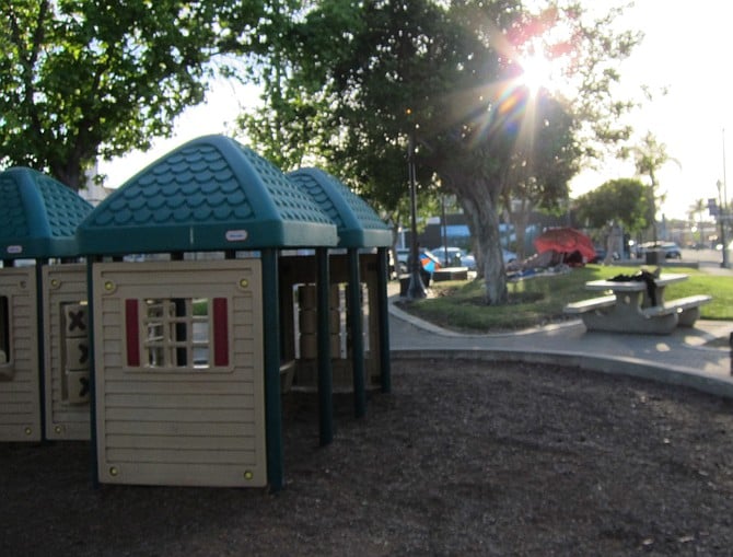 Adam's Park play area for young children next to homeless camp.