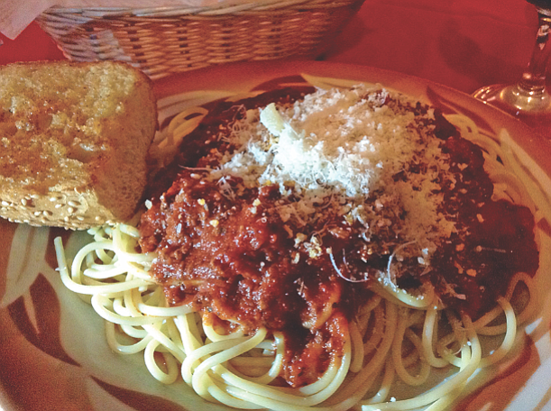 The $6.99 spaghetti dish, comes with a choice of meat sauce, marinara sauce, or a veggie alternative.