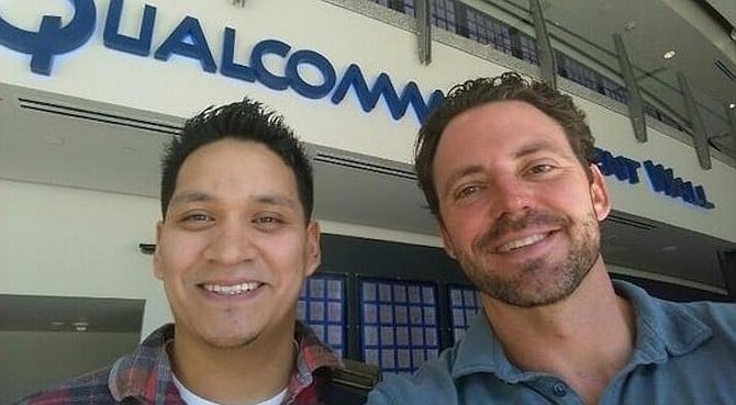 Nathan Fletcher (right) at Qualcomm. When Donald Trump bested Clinton, Fletcher used his Twitter account to repeatedly bash the Republican for his anti-immigration policies.