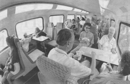 As we pull away from San Diego, 23 people are in the upper-deck car I’ve picked at random, 21 of them Caucasian. No children, no old people, no shabbily dressed, no unfashionable amounts or styles of hair, no tattoos, no men in undershirts or women in lime-green polyester, no lunch pails, prison T-shirts.