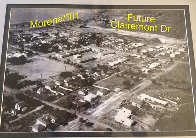 Bay Park before I-5, Clairemont Drive, and Mission Bay Park. The large vacant lot is where Bay Park Elementary will be built in 1939. (courtesy of Lisle Vaughs)

NOTE: if you think this would be better without the text on the image, I can load the ones sans that. 