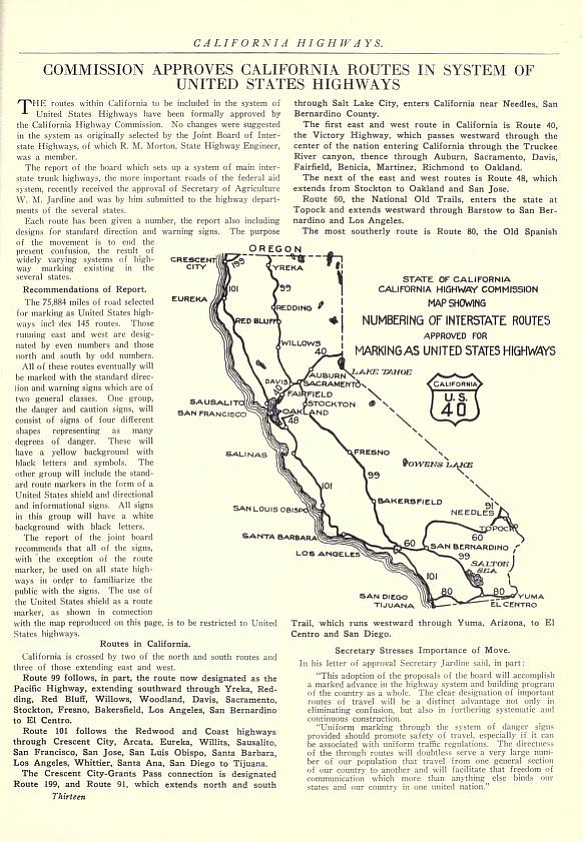 U.S. highways designated in California, 1926.