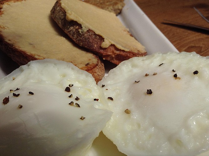 Really basic- two eggs come naked except for a few peppercorns.