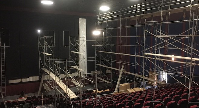 Floor-to-ceiling scaffolding? Room One facelift at Grossmont.