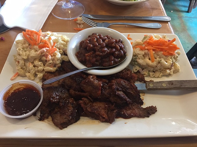 The BBQ plate features tri-tip reminiscent of the famous Santa Maria recipe.