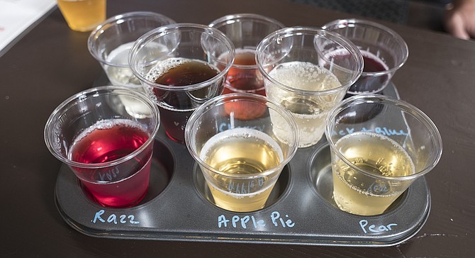 A flight of craft cider flavors served at Julian Hard Cider's Wynola tasting room.