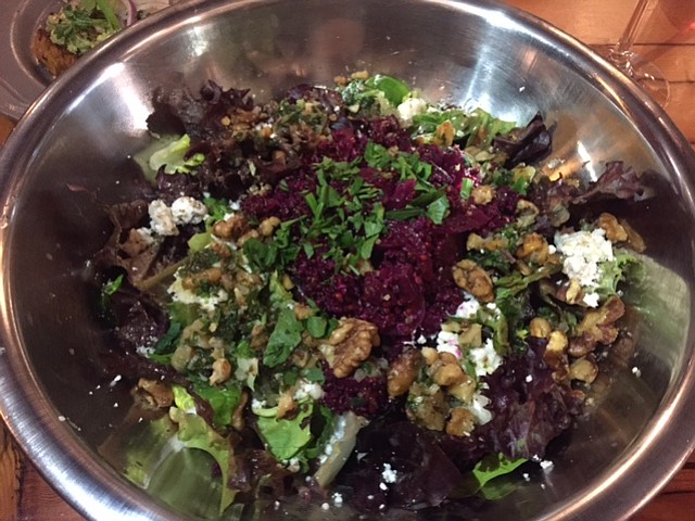 The Beet and Humboldt Fog Salad also has quinoa, pickled red onion and kale.