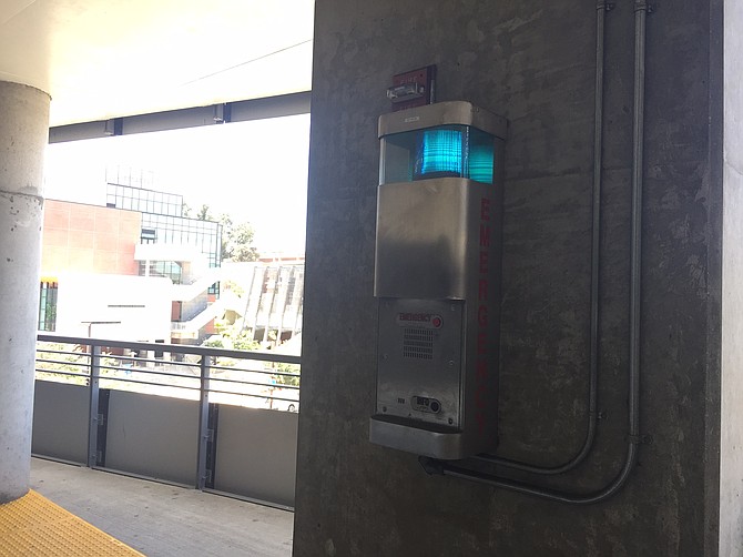 Each floor in the parking structure has a callbox that connects directly to the college police station.