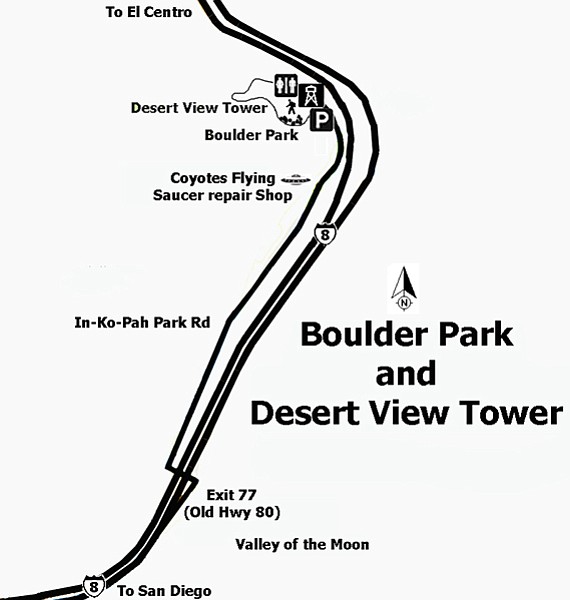 Map to Desert View Tower and Boulder Park