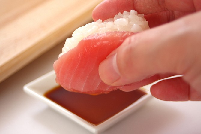 Japanese often eat sushi barehanded, not with chopsticks
