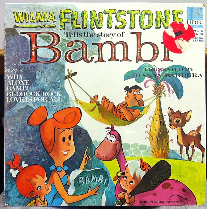 The way Wilma tells it, Bambi's mother was felled by a caveman brandishing a slingshot. Hanna-Barbera Records, 1965.