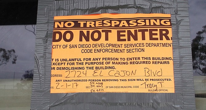 The city posted a No Trespassing sign on February 1, 2017, signed by “Tracy T.”