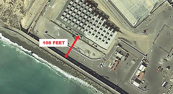 The radioactive material would be 108 feet from the ocean now, but rising oceans will put it under water eventually.