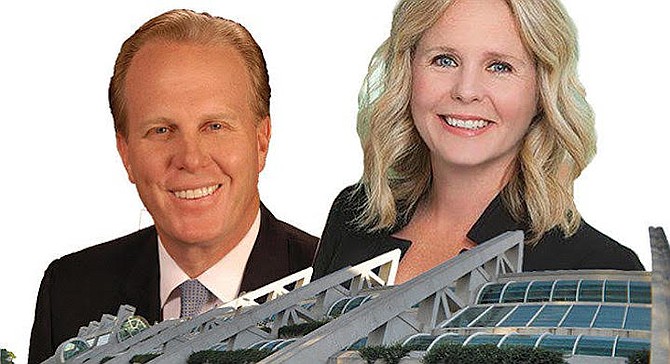 Faulconer and Faucett. Unmentioned is Faucett’s prior employment as a lobbyist for waste hauler Republic Services and her role as a key member of the mayor's ill-fated 2015 Chargers stadium task force.