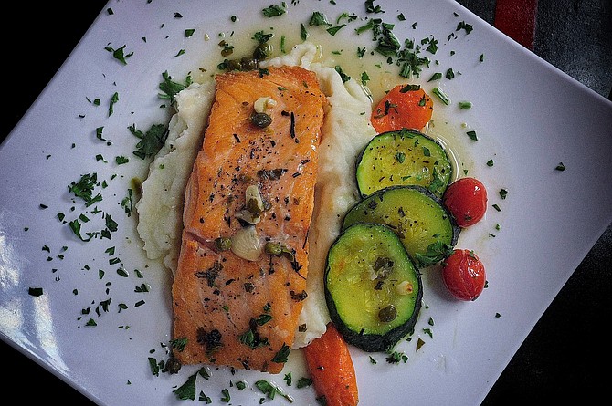 Grilled salmon fillet is one of nine main dish options for the lunch special