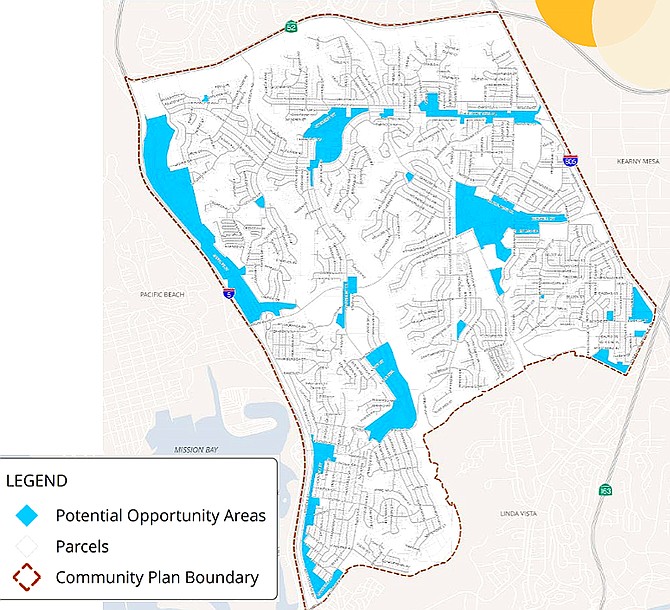 Areas of opportunity for development (blue). The planning commission thought the city was too generous in taking other areas off the table. 